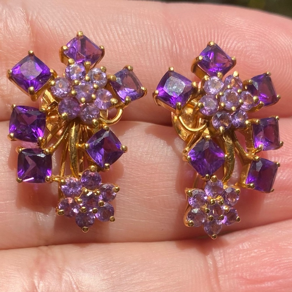 New Amethyst Flower Earrings in 18k Solid Gold